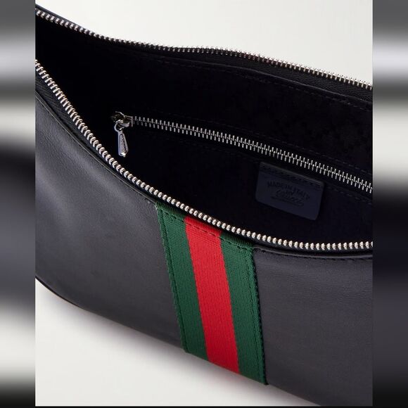 Gucci Designer Lunetta leather Purse Trimmed Jacquard Shoulder Bag Green Red - Picture 2 of 13